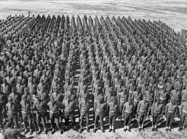 Soldiers of 41st Engineers in formation on Parade Ground