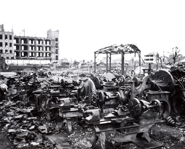 Bombed area after U.S. Air Force air raids
