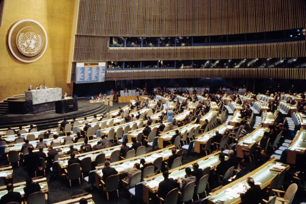 Israeli Minister of Foreign Affairs Abba Eban speaking to General Assembly