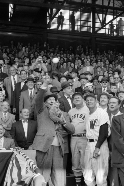 U.S. President Dwight D. Eisenhower throwing out first pitch on Opening Day