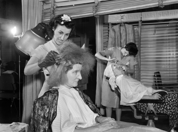 Woman getting her hair dyed, Francois de Paris Hair Salon, Eighth Street, New York City, New York,