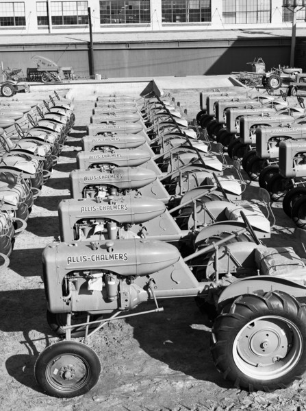 Tractors, farm equipment warehouse, Oklahoma City, Oklahoma, USA, Russell Lee, U.S. Farm Security
