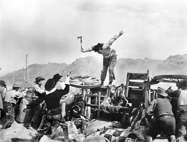 The Apache fighting Union soldiers, on-set of the film, "The Last Outpost", Paramount Pictures,