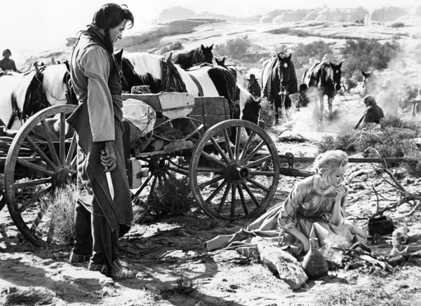 Gilbert Roland, Carroll Baker, on-set of the film, "Cheyenne Autumn", Warner Bros., 1964