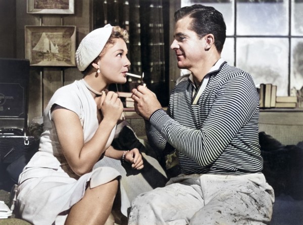 Betty Hutton, Dana Andrews, on-set of the film, "Spring Reunion", United Artists, 1957