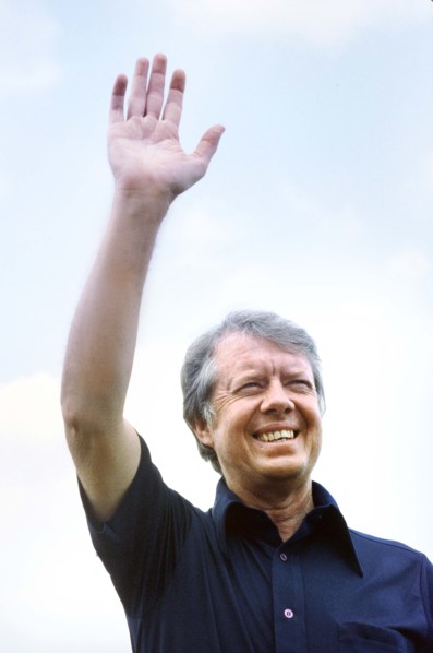 U.S. President Jimmy Carter in casual attire waving his hand, Bernard Gotfryd, between 1977 and