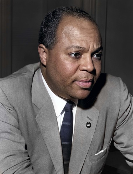 James Farmer, American civil rights activist, head and shoulders portrait, Walter Albertin, New