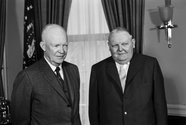 Dr. Ludwig Erhard, Vice Chancellor and Minister of Economics of West Germany, with U.S. President