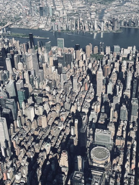Aerial view of midtown Manhattan with Madison Square Garden and Empire State Building, New York