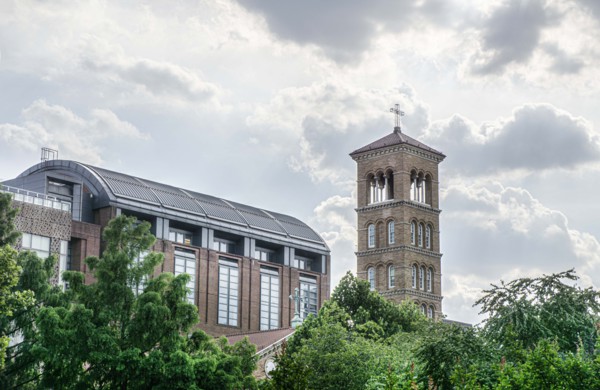 Judson Memorial Church,
Campanile (foreground and right), Furman Hall, New York University (left),