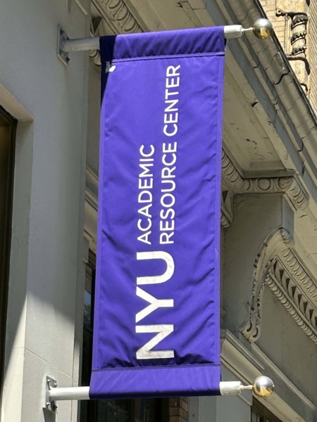 NYU Academic Resource Center, building exterior banner, New York University, Greenwich Village, New