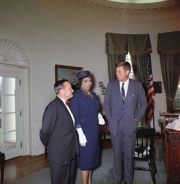 U.S. President John F. Kennedy visiting with American singer Marian Anderson and her accompanist