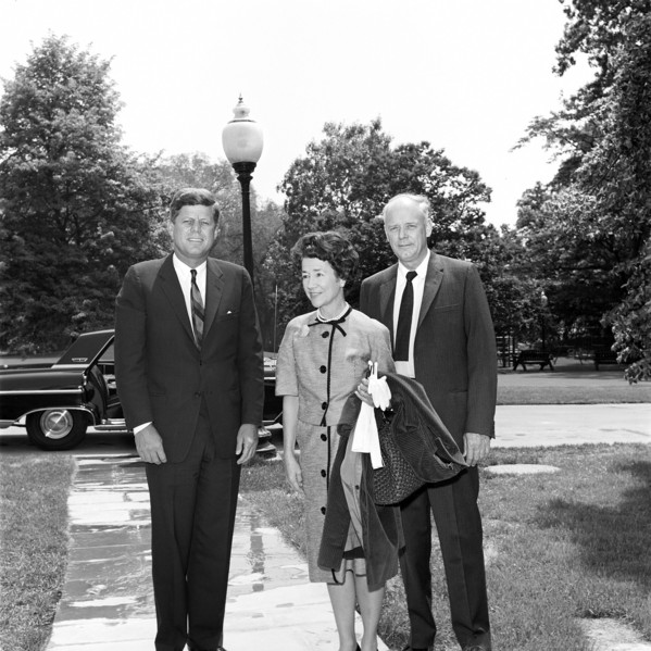 U.S. President John F. Kennedy visiting with aviator Charles A. Lindbergh and his wife, Anne Morrow