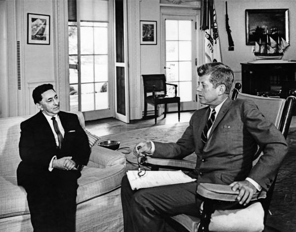 U.S. President John F. Kennedy (in rocking chair) meeting with newly-appointed Ambassador of