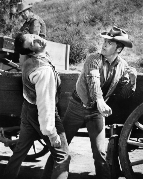 Doug McClure (right), on-set of the western TV series,  "The Virginian"  Season 1, Episode 30 "The