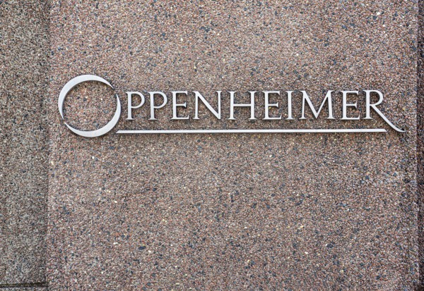 Oppenheimer & Co., close-up detail of building exterior, 85 Broad Street, New York City, New York,