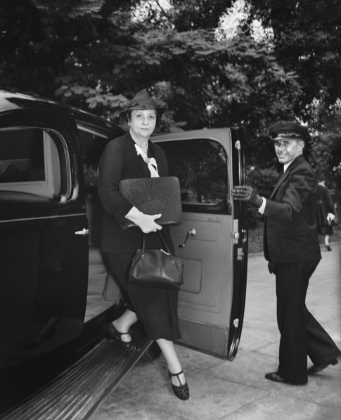 U.S. Secretary of Labor Frances Perkins arriving for special cabinet meeting called by U.S.