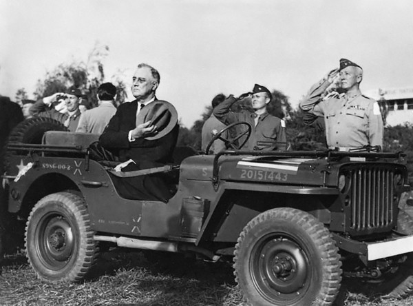 U.S. President Franklin D. Roosevelt reviewing troops at Camp Anfa during trip to Casablanca