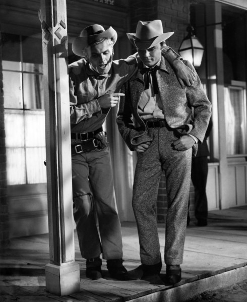 Tab Hunter, James Darren, on-set of the western film, "Gunman's Walk", Columbia Pictures, 1958
