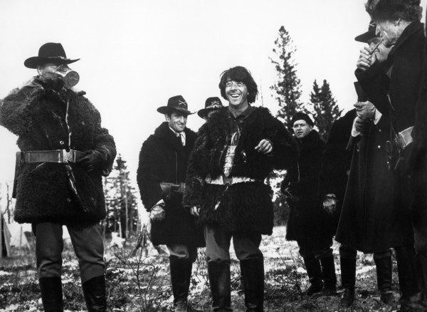 Dustin Hoffman (standing center),  on-set of the western film, "Little Big Man", National General