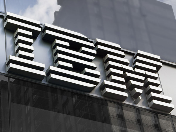 IBM, close-up of company logo on office building exterior, New York City, New York, USA