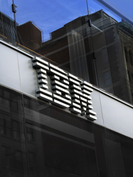 IBM, company logo on office building exterior, New York City, New York, USA