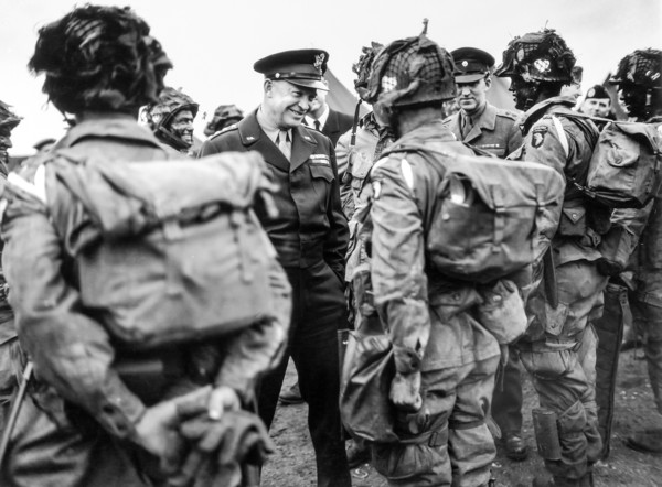 U.S. General Dwight D. Eisenhower giving order of the day, "Full victory, nothing less" to
