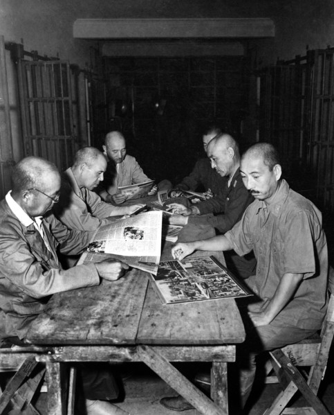 Six high-ranking Japanese generals and admirals, Lt. Gen. Shinpel Fukuei, Maj. Gen. Takeo Manjome,