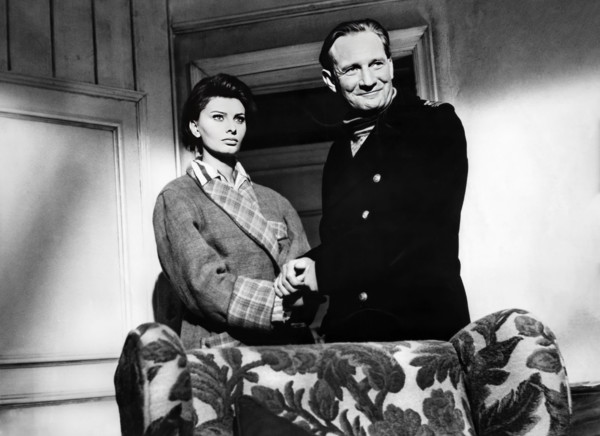 Sophia Loren, Trevor Howard, on-set of the film, "The Key", Columbia Pictures, 1958