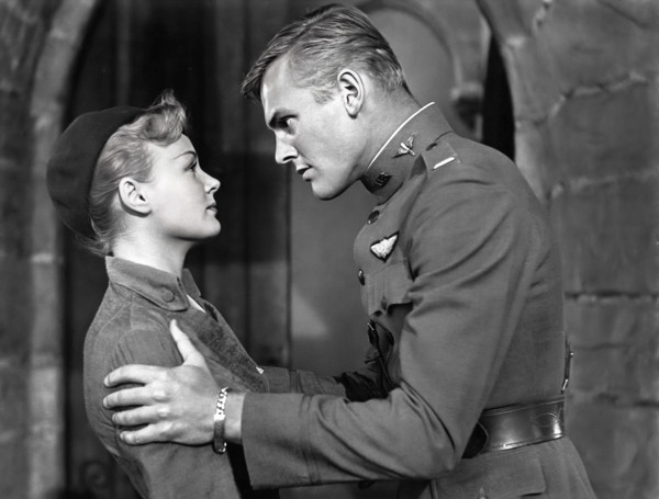 Etchika Choureau, Tab Hunter, on-set of the film, "Lafayette Escadrille", Warner Bros., 1958