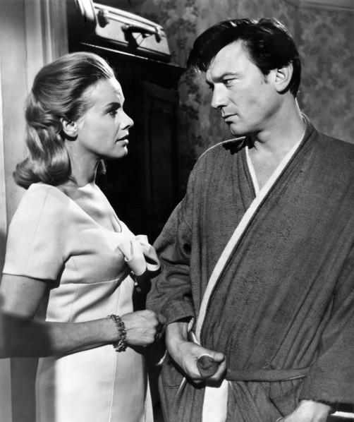 Honor Blackman, Laurence Harvey, on-set of the film, "life At The Top", Columbia Pictures, 1965