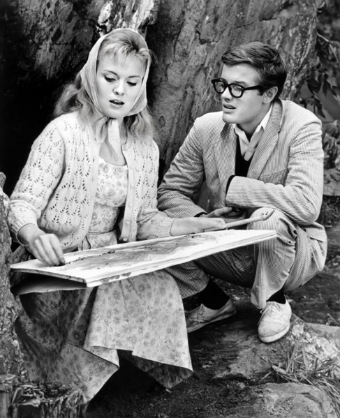 Jean Seberg, Peter Fonda, on-set of the film, "Lilith", Columbia Pictures, 1964