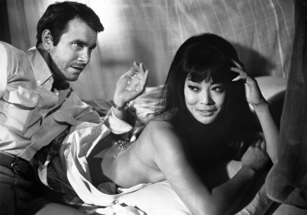 Lang Jeffries, Francesca Tu, on-set of the West German  film, "Lotus Flowers for Miss Quon", German