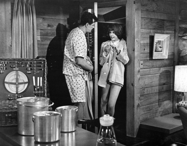 Rock Hudson, Paula Prentiss, on-set of the film, "Man's Favorite Sport?", Universal Pictures, 1964