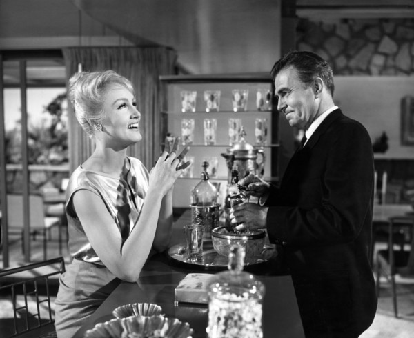 Julie Newmar, James Mason, on-set of the film, "The Marriage-Go-Round", 20th Century-Fox, 1961