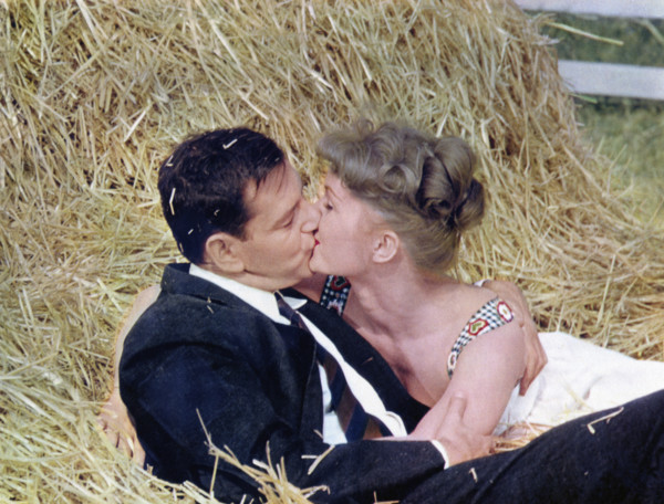 Tony Randall, Debbie Reynolds, on-set of the film, "The Mating Game", MGM, 1959