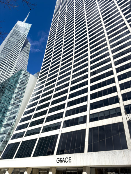 W.R. Grace Building, exterior view of concave slope, West 42nd Street, New York City, New York, USA