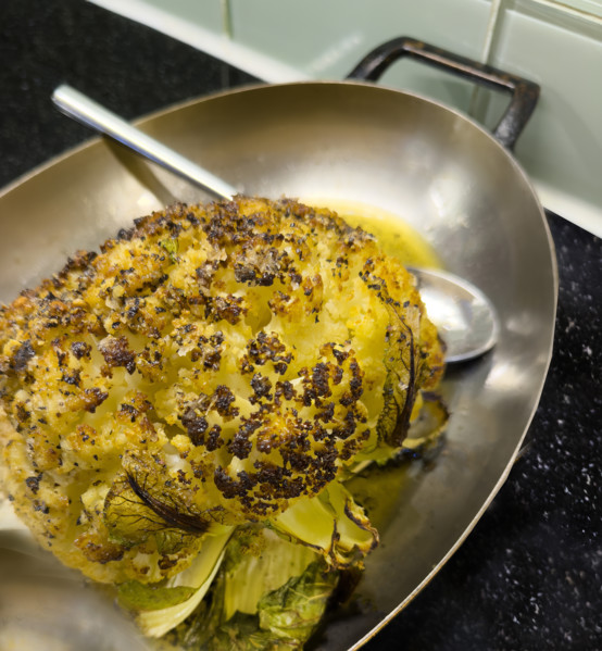 Roasted cauliflower in pan