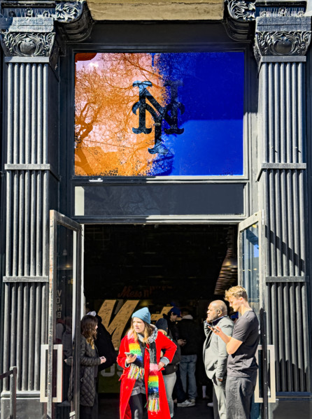 Mets House NYC, pop-up store and activities space, building exterior with group of people standing