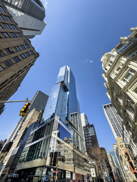 Virgin Hotel, low angle view of building exterior, New York City, New York, USA