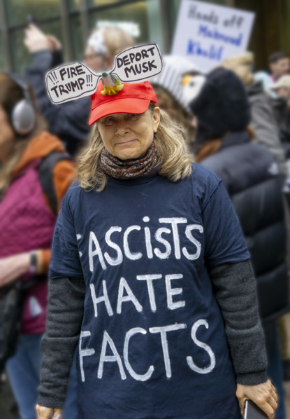 Demonstrators participating in "Hands Off" National Day of Action Protest, New York City, New York,