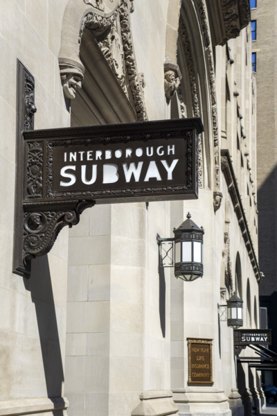 Interborough Subway Sign, New York Life Building exterior, New York City, New York, USA