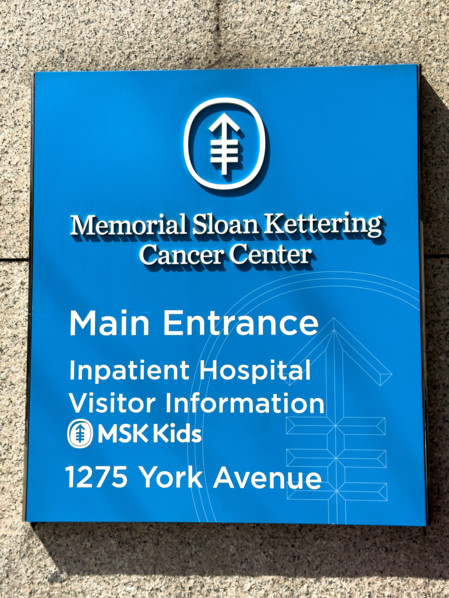 Memorial Sloan Kettering Cancer Center, building exterior, main entrance sign, 1275 York Avenue,