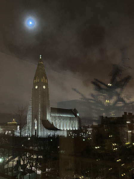 Hallgrimskirkja church at night, Reykjavík, Iceland