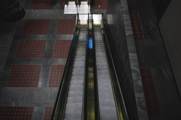 Pair of escalators, high angle view