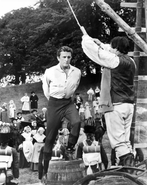 Kirk Douglas (about to be hanged), on-set of the film, "The Devil's Disciple", United Artists, 1959