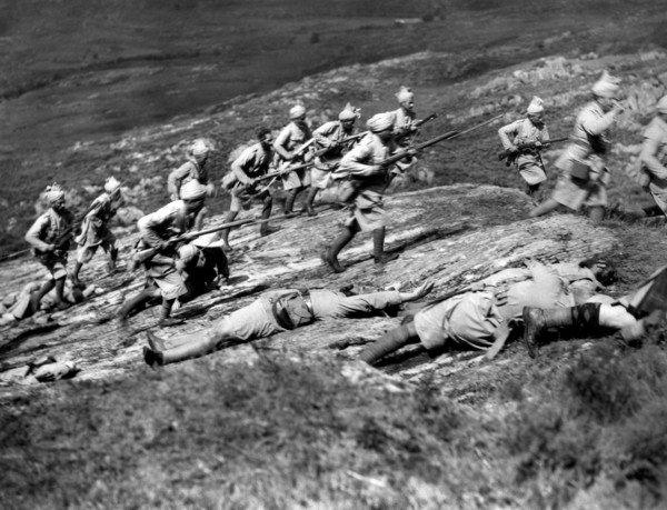 Battle scene, on-set of the British  film, "The Drum", U.S. title: "Drums", United Artists, 1938