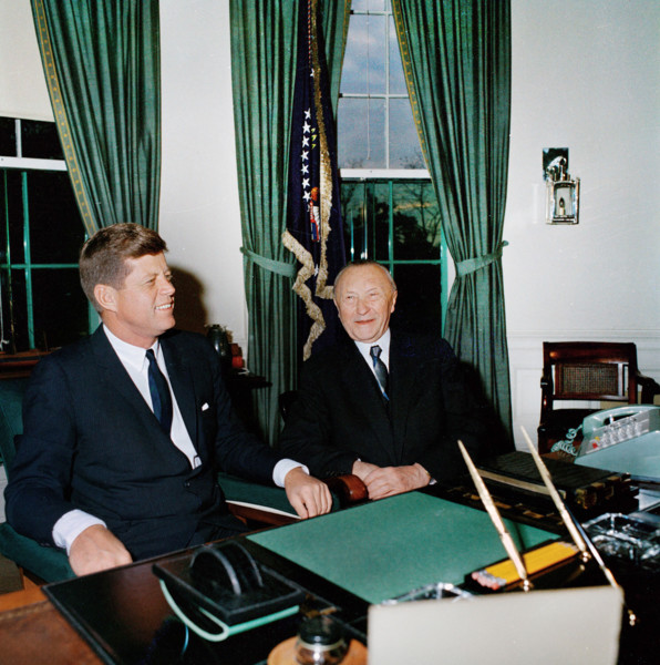 U.S. President meeting with West German Chancellor Dr. Konrad Adenauer in Oval Office, White House,