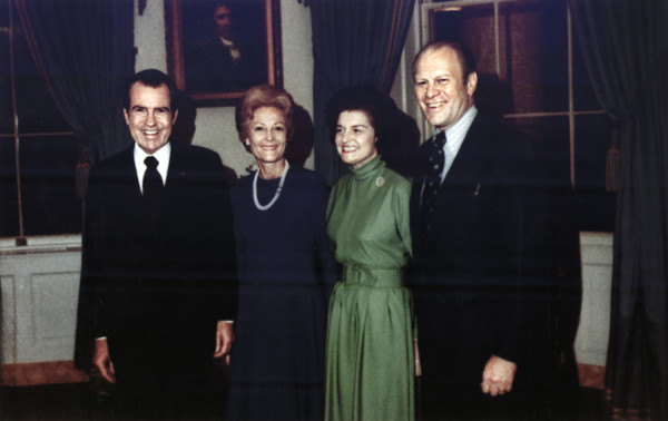 U.S. President Richard M. Nixon and U.S. First Lady Pat Nixon with Representative Gerald R. Ford