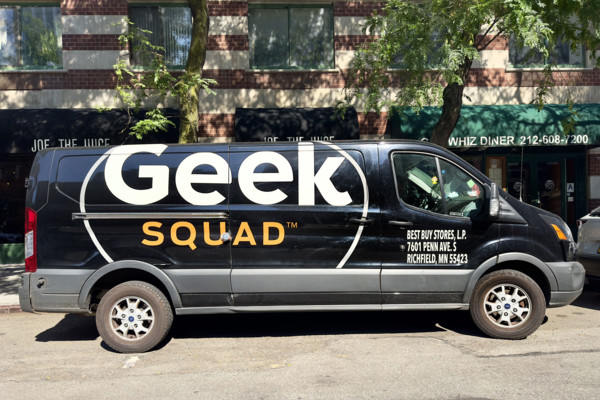 Geek Squad by Best Buy truck with large logo, New York City